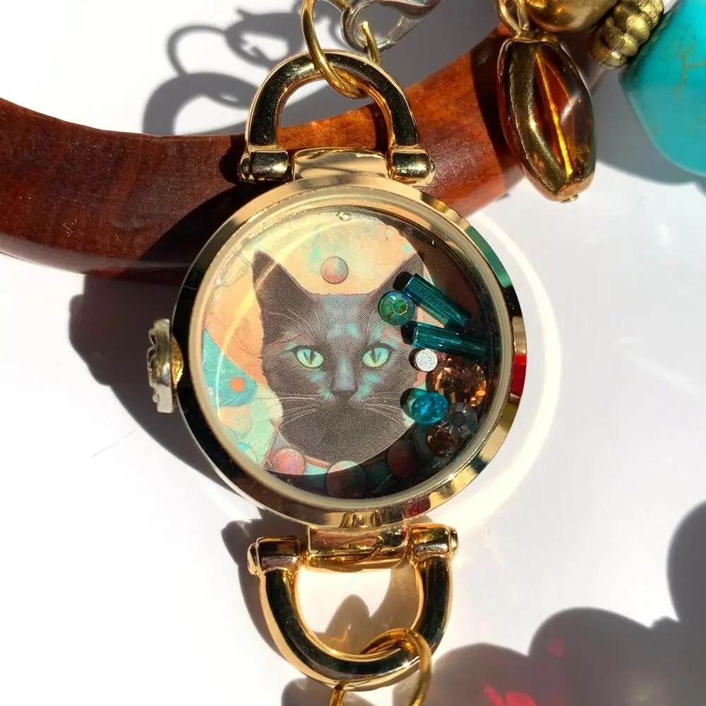 Whimsical Black Cat Bracelet | Handmade Upcycled Jewelry